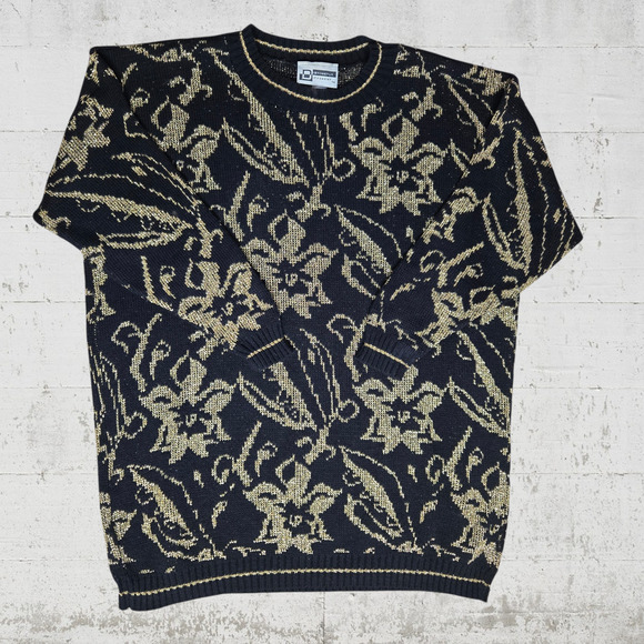 80s Vintage Gold Metallic Poinsettia Retro Crewneck USA Made Sweater Size 24W - Picture 8 of 8